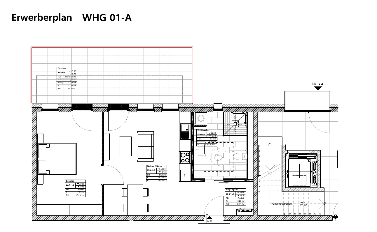 Grundriss der Wohnung 1 im Haus A