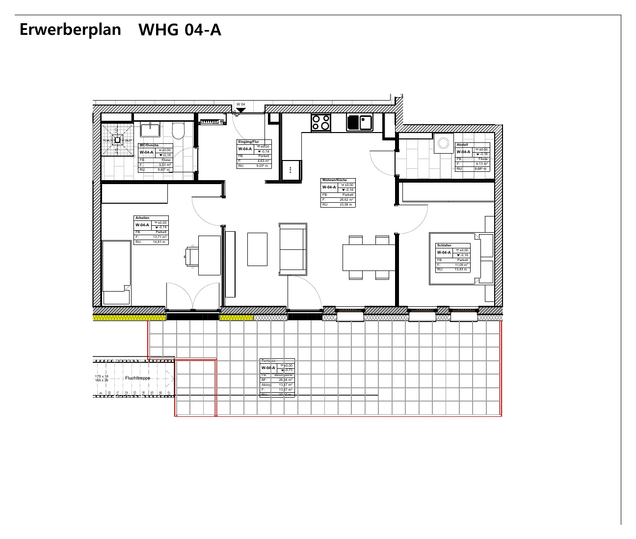Grundriss der Wohnung 4 im Haus A