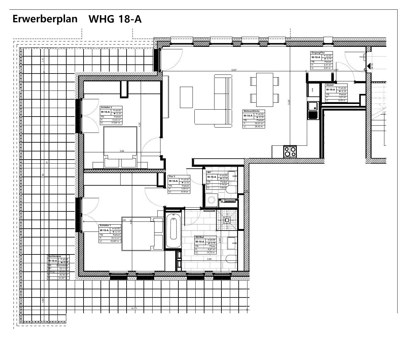 Grundriss der Wohnung 18 im Haus A