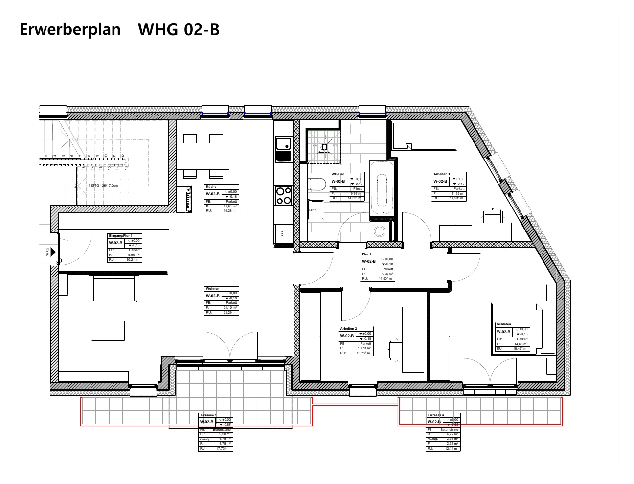 Grundriss der Wohnung 22 im Haus B