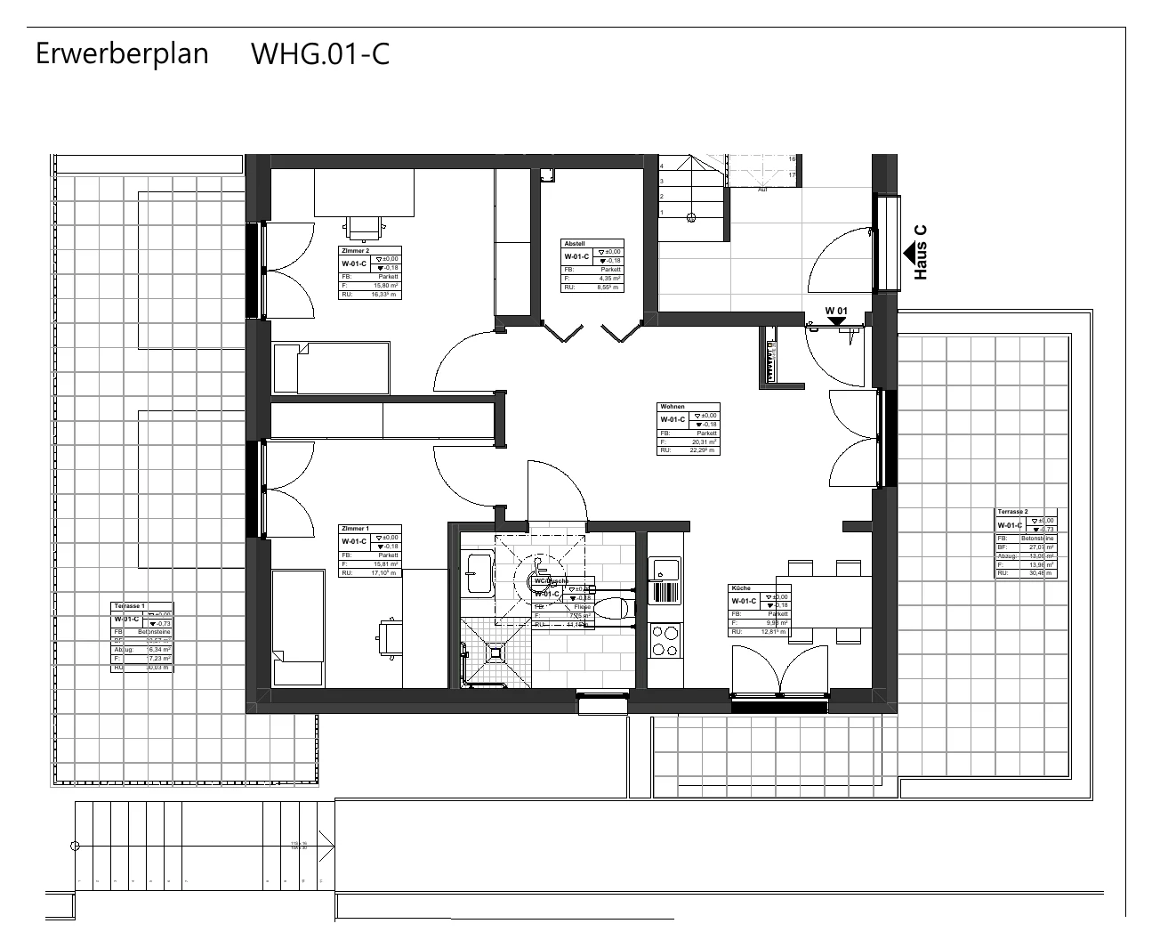 Grundriss der Wohnung 27 im Haus C
