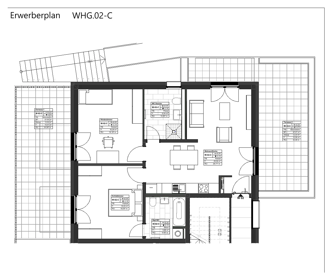 Grundriss der Wohnung 28 im Haus C