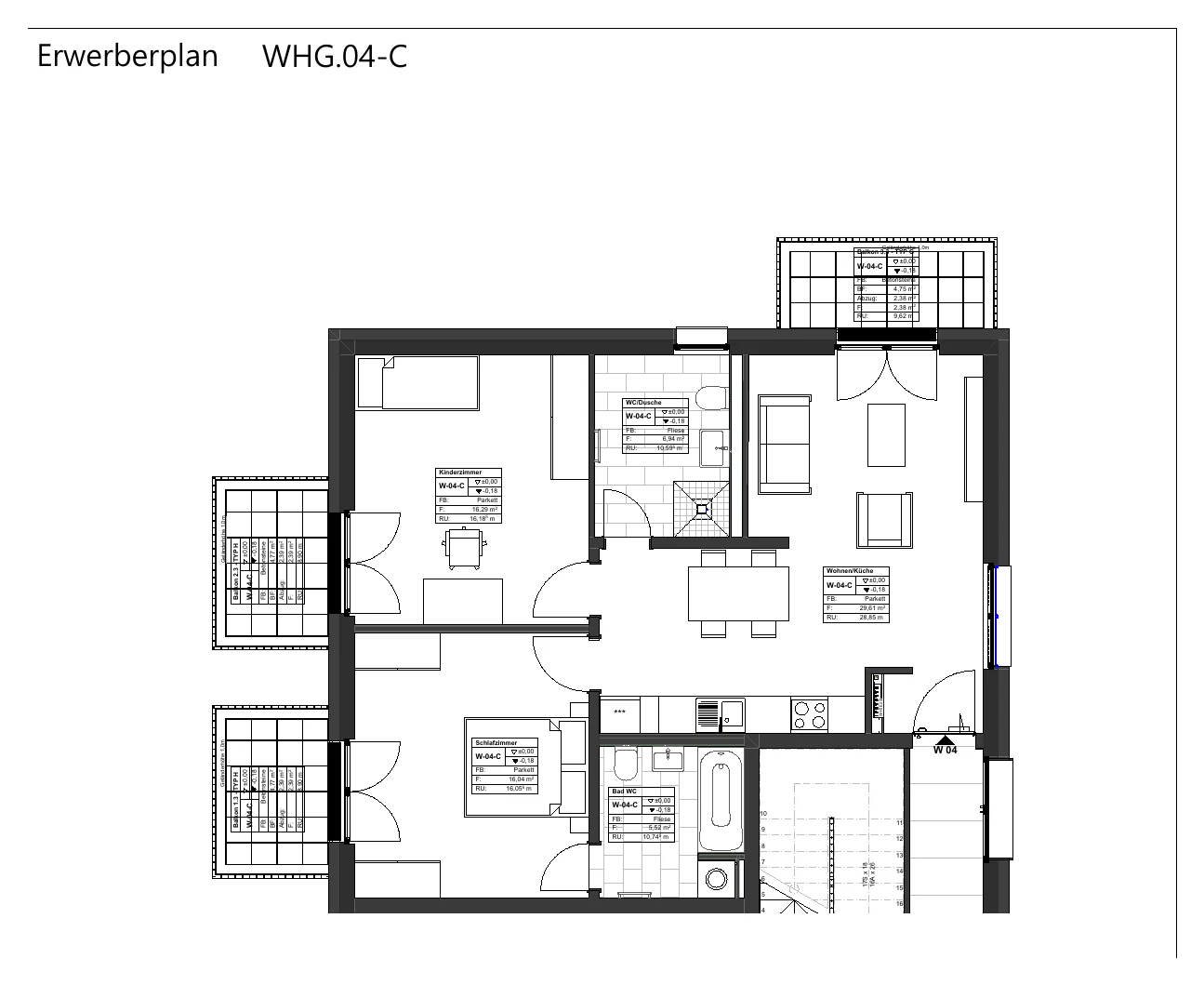 Grundriss der Wohnung 30 im Haus C